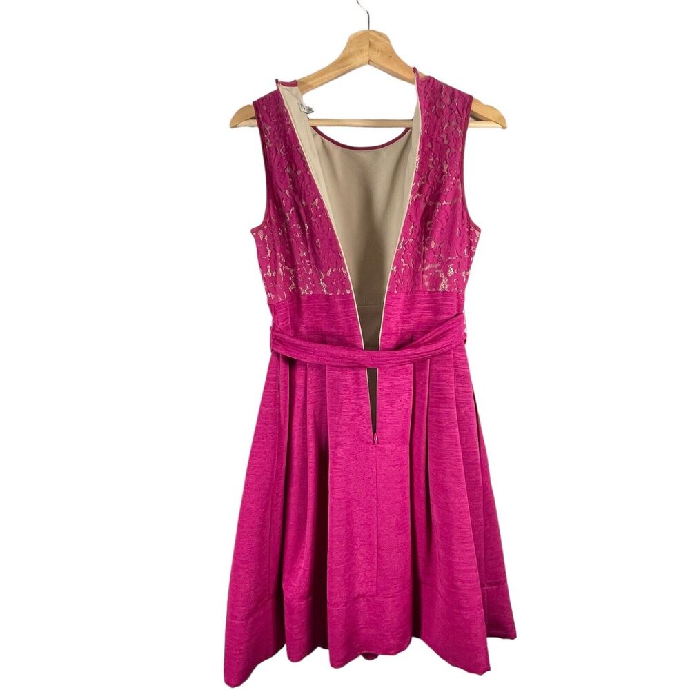 Eliza J Pink Fit & Flare Dress Lace Belted Bow Womens SIZE 2 Barbie Formal Knee - Picture 10 of 11